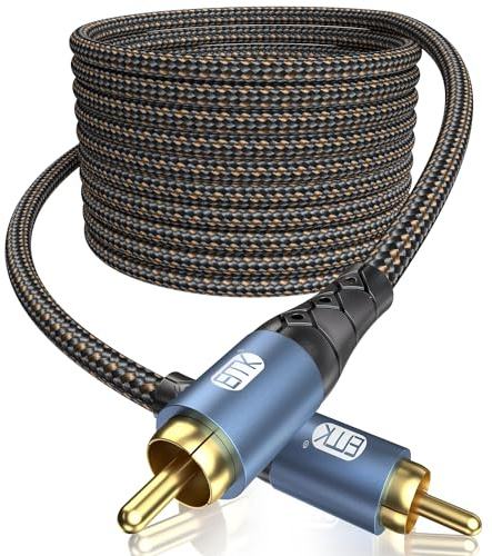 EMK Subwoofer Cable RCA to RCA Audio Cable 24K Gold-Plated Nylon Braided Double Shielded Digital Analogue Supports Amplifiers,Home Theater,Hi-Fi Systems,Subwoofer(15ft/5m)