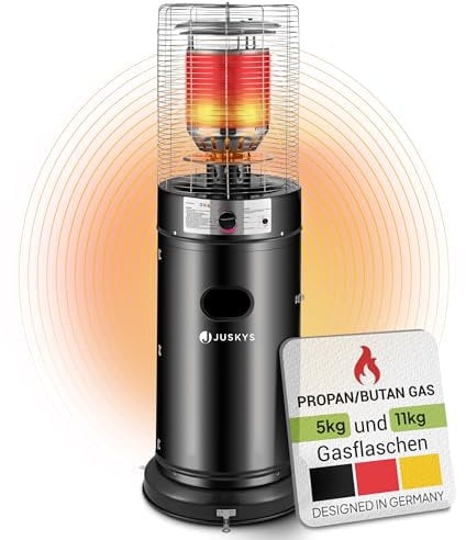 Juskys Outdoor Heizstrahler Cuna mit 11 kW Gas-Brenner - Heizpilz Terrassenheizer mit Gas für Terrasse Balkon und Garten - für 5 und 11 kg Gasflaschen