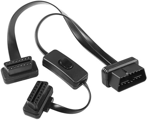 CERRXIAN 0,45 m/1,47 ft OBD-II OBD2 16-poliger Stecker auf Dual-Buchse, Flacher Splitter-Verlängerungskabel-Adapter mit Schalter
