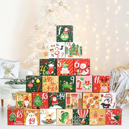 2023 Adventskalender, 24-teilig, Weihnachtskalender-Box, Süßigkeiten-Box, Weihnachts-Papierbox, weihnachtliche bedruckte Papierbox, Kinder Erwachsene, Weihnachtsfeier-Dekoration