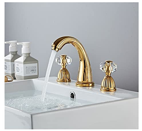 Mischbatterie Messing Drei-Loch-Waschtischarmatur Gold Schwarz Waschbecken Wasserhahn Heiß Kalt Badezimmer Waschbecken Wasserhahn Mischer 8 Zoll Waschbecken (Color : Gold)