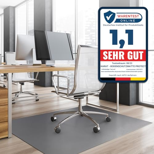 KARAT Bodenschutzmatte für Hartböden - Neo - Fußbodenschutz Schutzmatte Bürostuhl für Parkett Laminat Bodenmatte Bürostuhl - Stärke: 1,5 mm (Dunkelgrau, 114 x 150 cm)