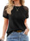 Beluring Ladies Shirts Crew Neck Top Short Sleeve Tunic Lace Tops Summer Shirt, Black Size 16-18