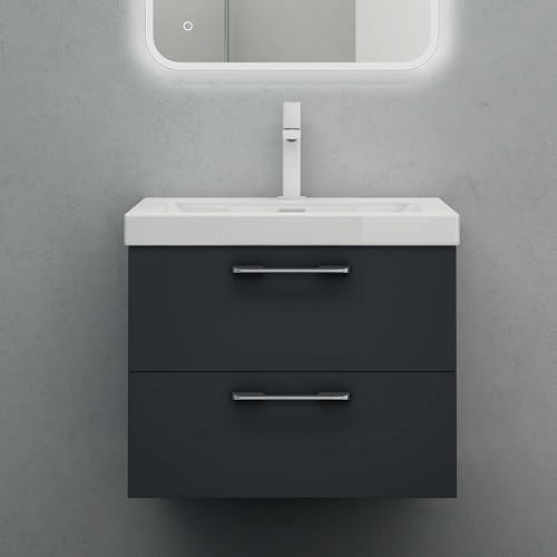 doporro Badmöbel-set Badzimmerschrank Waschbecken-Unterschrank Wandmontage BTH: 60x48x50 cm in matt Anthrazit inkl. Mineralguss-Waschbecken Bavaria
