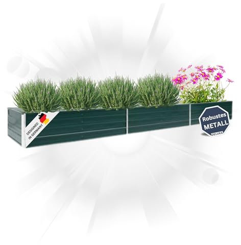 DELUKE Hochbeet für Garten Oskar Grün | 480x80x45cm | Verzinkter Stahl | Wetterfest | Gartenbeet Kräuterbeet Blumenbeet Beet hoch Frühbeet für Garten Gemüsebeet