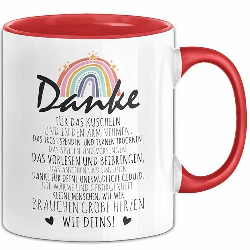 Erzieherin Abschiedsgeschenk Tasse Abschied Kindergarten Geschenkidee Kaffee-Becher Spruch Danke Für Das Kuscheln (Rot)