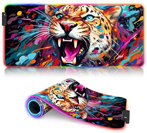 Alfombrilla de escritorio XXL para PC, color blanco, pintura de labrador RGB, alfombrilla de ratón para juegos, XXL (14.9 x 15.7 x 0.12 pulgadas), alfombrilla extragrande para teclado y mouse con goma
