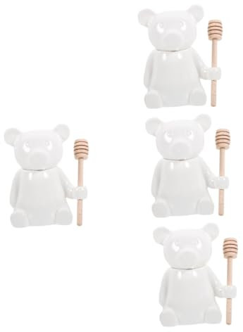 TOPBATHY 4sets Ceramic Bear Honey Pot Storage Jar Wooden Dipper Honey Jar for Kitchen Sealed Bottle