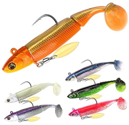 TABKSOLA Gummiköder Set, Vormontierte Gummiköder, 6 Stück Set Raubfisch Köder, Sinkende Köder für Salz und Süßwasser, Geschenk für Männer Zum Angeln.