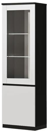 AltoBuy DEYTON - Vitrine Gauche Laquée Noir et Blanc Brillant avec LEDs