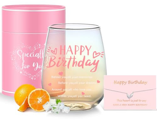 Yalucky Birthday Gifts for Women Best Friend Birthday Gifts Stemless Wine Glass Gift for Her Mom Sisters Grandma Aunt Girlfriend Gift for Women Unique Birth Anniversary Party Decoration