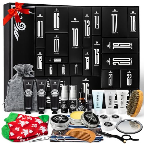 Adventskalender für Männer, Lionmane Geschenkset für Männer, Bartpflege Set Adventskalender Männer, 24 Weihnachtskalender für Körper, Gesicht, Bart & Haarpflege für Männer, Hautpflege Set für Herren