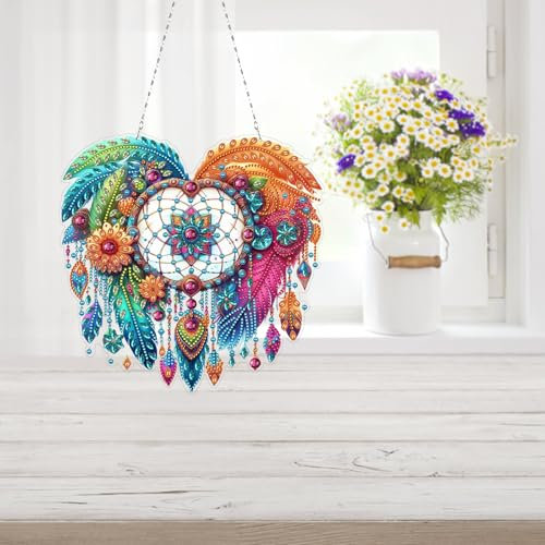 Amiiba Diamond Painting Hanging Kits Dreamcatcher, 5D Diamond Art Double Sided Hanging Plaques DIY Ornament Pendants Decorations (Dreamcatcher)