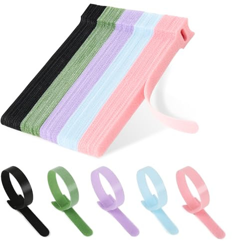 Nearockle Lot de 100 Serre-câbles Refermables, Réutilisables, Bandes Autocollantes Pour Organisateur de Câbles, Câble de Chargement, Câble d'écouteur (100 x 12 mm, Multicolore)