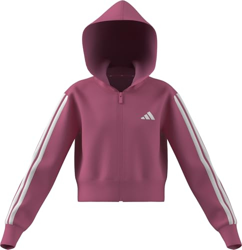 adidas Bambina Essentials Full Zip Hoodie, Pink Fusion/White, 11-12 Years