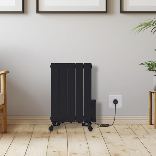 Warmehaus 900W Electric Oil Filled Radiator 24/7 Day Timer and Thermostat Wall Mounted/Freestanding, Plug in Electric Heater Smart WiFi Low Energy Portable with Child Lock Black
