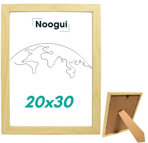 NOOGUI Cadre A4 Bois Naturel | Avec Plexiglas Antireflet | Format A4 pour Photos Diplômes Posters ou Décoration Murale | Vertical et horizontal | 20x30 Cm