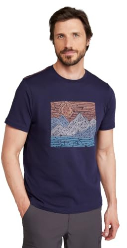 Mountain Warehouse Tidal Wave Mens T-Shirt - Breathable & Lightweight Mens Top Print - Best for Spring Summer, Outdoors, Holidays & Everyday wear Dark Blue XL