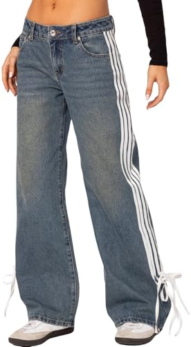 LYSINK Women Wide Leg Jeans Loose High Waisted Straight with Pockets Pants Summer Spring Casual Denim Long Trouser (Bd Blue, XL)