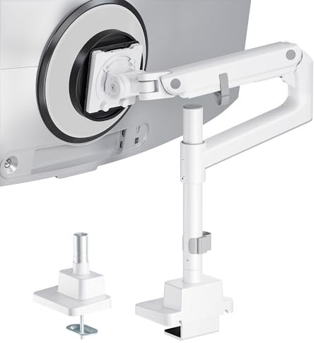 monTEK 17-57 Inch Ultrawide Monitor Arm for Up to 59.4lbs Screens, Aluminum Heavy-Duty Gas Spring Single Curved Screen Adjustable Monitor Stand,75/100mm Vesa Mount, White