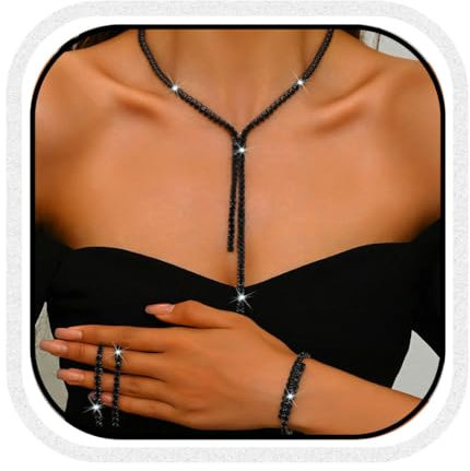 Unicra Schwarz Hochzeit Schmuck Set Strass Brautschmuck Halsketten und Ohrringe Armband Set Kostüm Prom Formal Kristall Schmuck Sets für Frauen und Bräute (Schwarz, One Size)