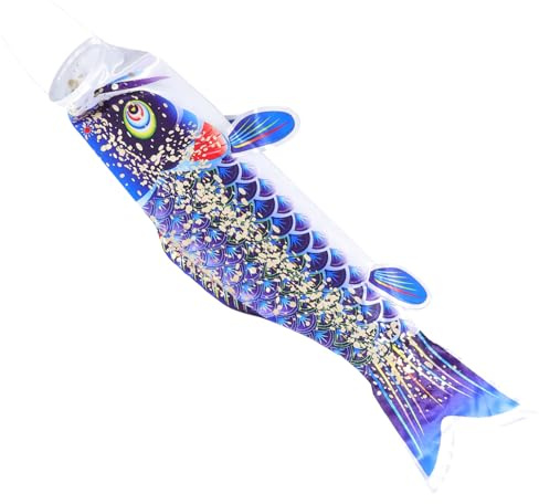 Japanischer Windsack Fisch 1stück Satin 100x27x1cm Blau | Windhose Fahne, Hängende Außendekorationen, Japanische Dekoration für Zuhause, Front Yard