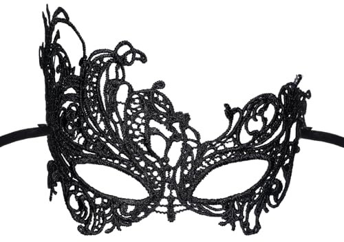Prasacco Maskerade Maske, Schwarze Maskenball Spitzenmaske 22,5 x 14 cm Lace Augenmaske mit Verstellbaren Trägern für Maskerade, Bühnenauftritt, Rollenspiel, Halloween, Karneval, Weihnachten