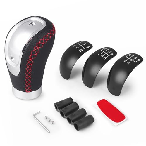 Schaltknauf für Schaltgetriebe,Schalthebelknauf 5/6-Gang-Auto-Schalthebel-Schaltknauf, Schalthebelkopf, Universal-Leder(Red)
