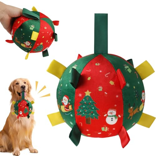 TECHEEL Hundeball Weihnachten Hundespielzeug Ball mit Griff Hund Fußball Hundeball Hundespielzeug Weihnachten Unzerstörbar Hundebälle Spielzeug Hunde Ball für kleine und mittelgroße Hunde