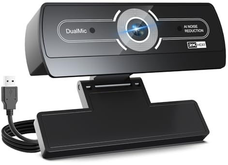 Webcam 2K pour PC – Caméra d'ordinateur 2K Ultra HD avec autofocus PDAF, micro antibruit AI, USB Plug & Play, champ de vision à 92° et correction automatique de l'éclairage pour ordinateur portable et