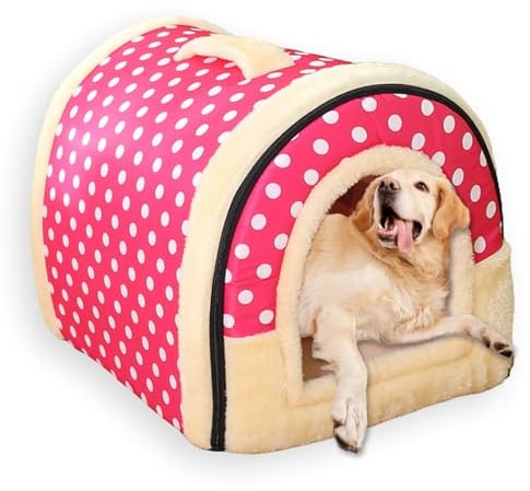 Großes Hundehütte, 2-in-1-Haustierhöhle, abnehmbar, waschbar, luxuriöses Welpen-Katzenhaus mit weichem Kissen, faltbar, warmes Haustierbett, Iglu-Kisten-Matratze, rutschfest (F,35 x 32 x 28 cm-S)