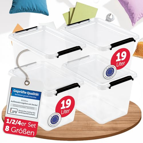 BOXXivo Aufbewahrungsboxen mit Deckel 19l im 4er Set - BPA-freie & lebensmittelechte Boxen Aufbewahrung - Kunststoffbox mit Deckel - stapelbare & robuste Aufbewahrungsboxen - Storage Box