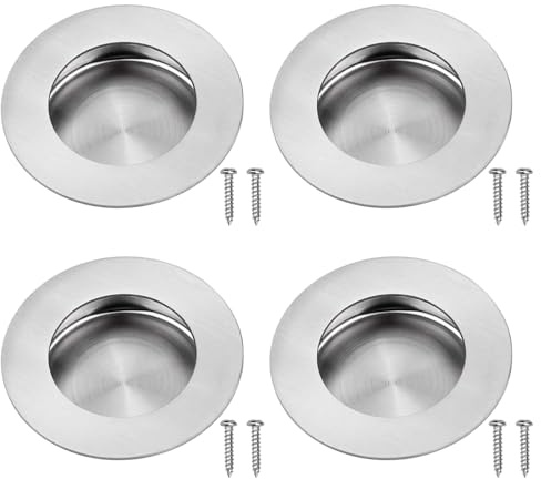 4 Stück versenkte Schiebetürgriffe, rund, unsichtbare Griffe aus 304 Edelstahl, Schubladengriffe und Schrankgriffe mit Schrauben, für Küchenmöbel, Schrank und Ankleidezimmer, Ø 40 mm