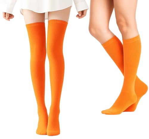 Yuwnd 2 Paar Kniestrümpfe Orange, Orangene Socken, Bequem und Atmungsaktiv Orange Socken Ideal für Alltag und Freizeit