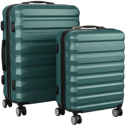 Relaxdays Kofferset, 2-teilig, 2 Größen, 4 Rollen, Hartschale, Teleskopgriff, Reisekoffer mit Zahlenschloss, Petrol