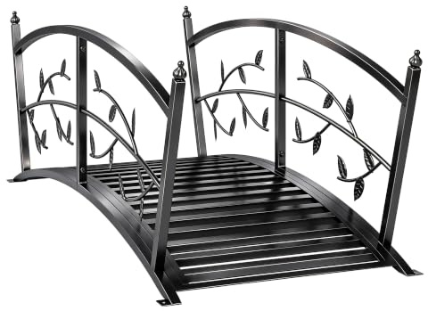Outsunny Gartenbrücke aus Metall 120 cm Teichbrücke Sicherheitsgeländern | Antik-Optik, Rostbeständig, Stabil Metallbrücke, Dekorative Zierbrücke, Brücke für Bach Teich, Einfache Montage