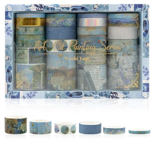 COGVOHY 24 Rollen Washi Tape Set, Masking Tape in Verschiedenen Größen, Kunst Dekor Klebeband für Scrapbooking, Bullet Journal, Junk Journal, DIY Handwerk, Tagebuch & Geschenk Dekoration