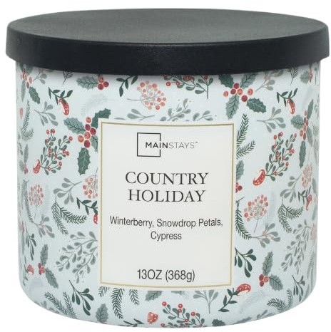 Mainstays Country Holiday Scented Jar Candle 13oz Winterberry Snowdrop & Cypress Fragrance Candle, Festive Home Fragrance for Living Room & Bedroom