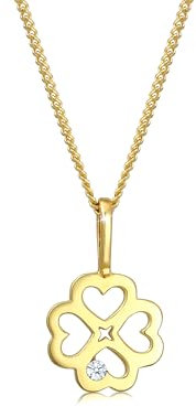 Elli DIAMONDS Halskette Damen mit Anhänger Kleeblatt Glücksbringer mit Diamant (0,015 ct.) in 585 Gelbgold 45 cm lang