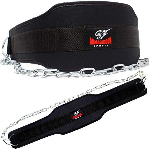 Dip-Gürtel mit extra langer Kette 120 cm und Karabiner für Zusatzgewichte beim Krafttraining, Klimmzügen und Dips - Gewichthebergürtel, Trainingsgürtel, Kraftsport Gewicht Gürtel
