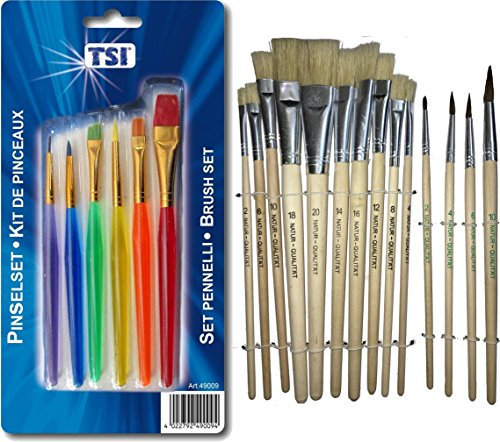 TSI Borstenpinsel Set Größe 2 4 6 8 10 12 + Haarpinsel 2 4 6 10 + 6er Nylonpinsel Set