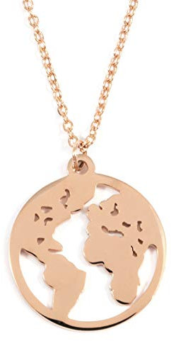 Happiness Boutique Damen Weltkarte Kette Rosegold | Filigrane Kette mit Globus Anhänger Edelstahlschmuck
