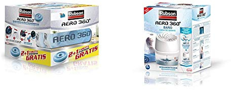 Rubson 2178378 Tabletas de Recambio, Set de 3 Piezas + Aero 360º Baños Deshumidificador Para El Baño, Color Blanco