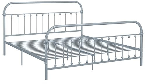vidaXL Bettgestell Klassisch Metallbett Bett Doppelbett Schlafzimmerbett Bettrahmen Lattenrost Ehebett Schlafzimmermöbel Grau Metall 180x200cm