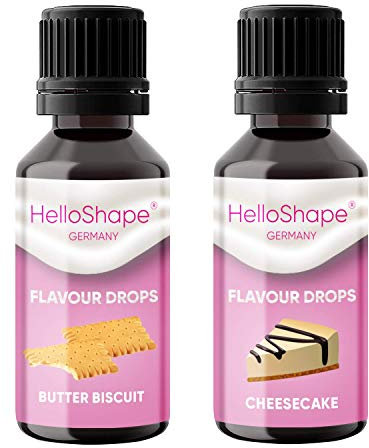 Flavour Drops zuckerfrei Set 2x 30 ml - Butterkeks & Cheesecake | Geschmackstropfen OHNE KALORIEN zum Süßen mit Dosierhilfe | vegan | Für Naturjoghurt, Porridge oder Quark - Hello Shape