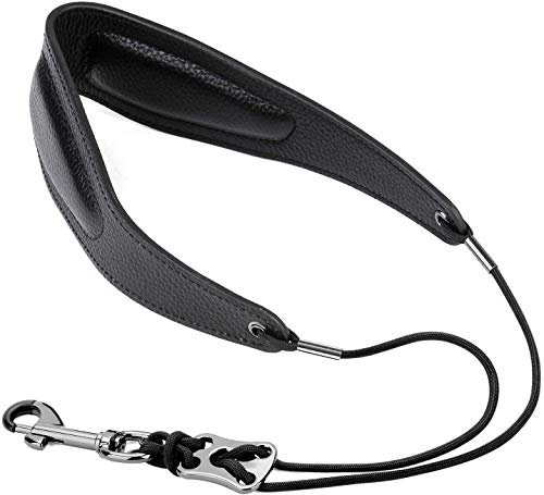 Premium Saxophon-Halsband aus echtem Leder mit weichem, dickem Polster für Sopran-, Tenor-, Altsaxophone und Klarinetten-Oboen (schwarz)