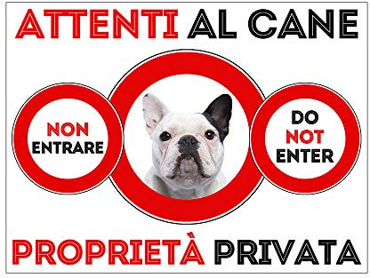 SNOGGHY Targa Cartello ATTENTI al Cane Bulldog Francese Bianco Nero (30 X 20 CM)