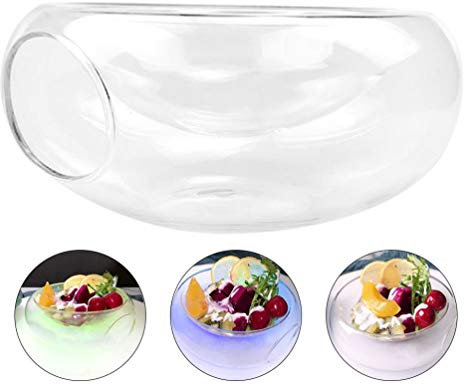 Yardwe Glas Salat Obstschale Kreative Servierschale mit Trockeneis Loch Snack Dish Behälter für Hotel Club Party Bevorzugt Größe L