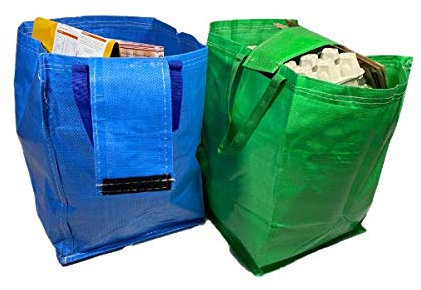 Home and Kitchen Plastic, Paper, Glass Recycling Bags - 2 Colours, with Tip Handle suitable for Shopping, Laundry, Recycle (Green & Blue, 4)