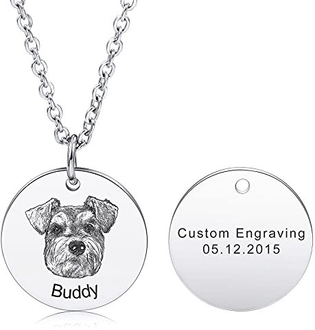 MeMeDIY Personalisierte Hund Katze Katze Haustier Halskette für Frauen Männer Graviertes Porträt Skizzieren Foto Name Edelstahl Anhänger Haustier Erinnerung Geschenke Andenken Mutter Schmuck